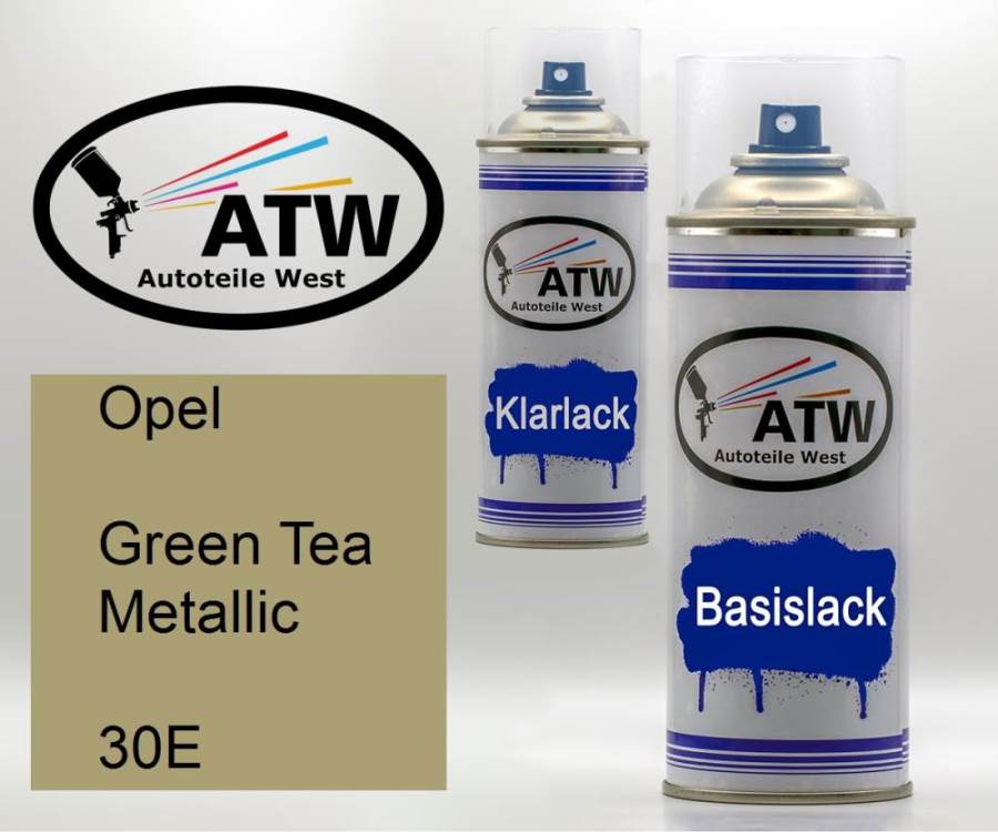 Opel, Green Tea Metallic, 30E: 400ml Sprühdose + 400ml Klarlack - Set, von ATW Autoteile West.